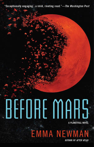 Before Mars cover: black background, red Mars, an outline of a (probably) female profile
